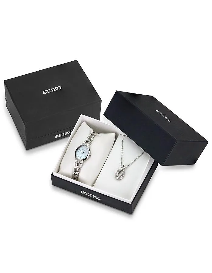 Seiko Womens Solar Swarovski Crystal Gift Set - Mother of Pearl - Necklace