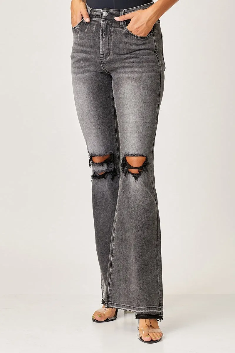 Shadow Hem Black Flared Jeans