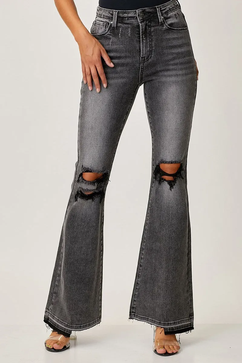 Shadow Hem Black Flared Jeans