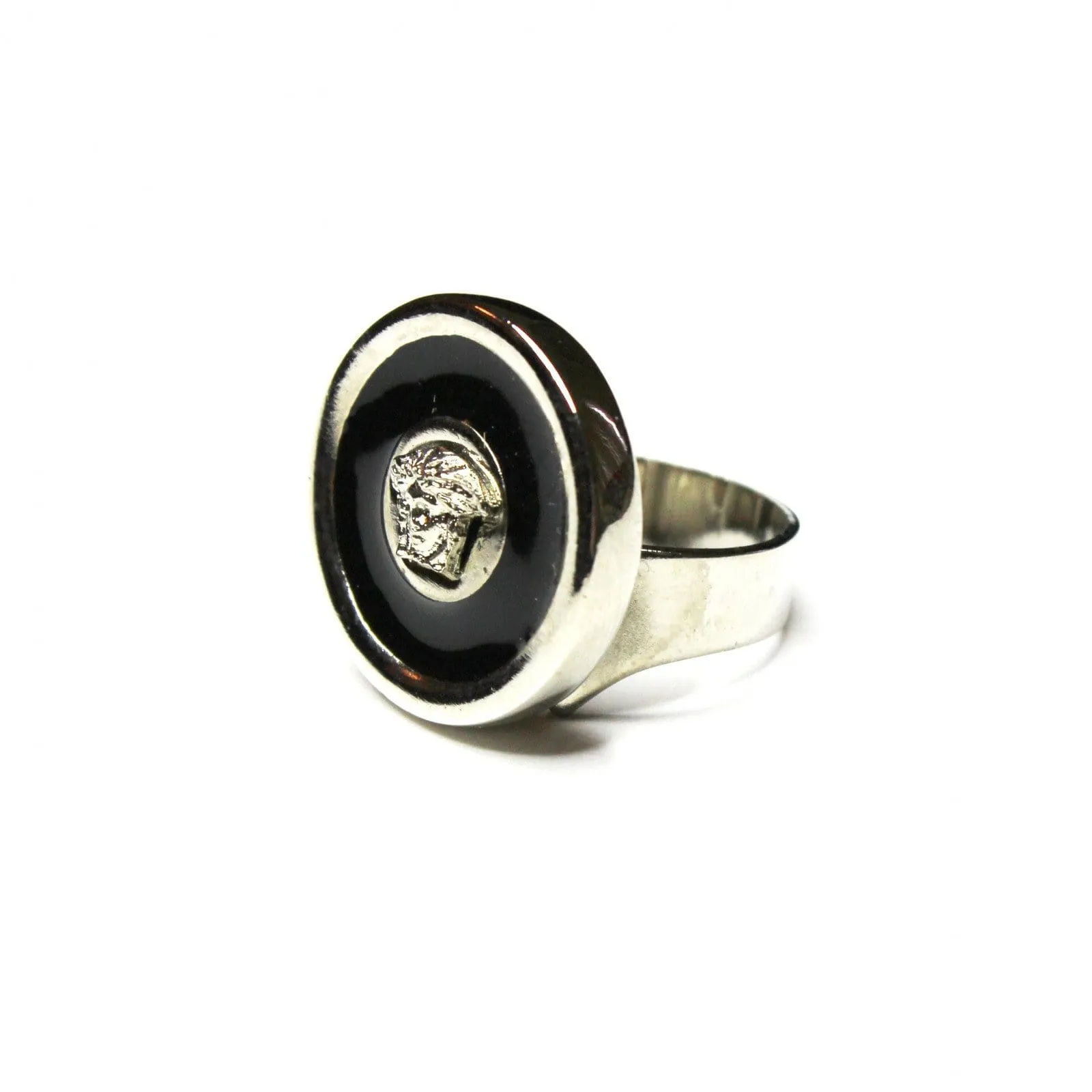 Silver and Black Enamel Gianni Versace Medusa Head Ring