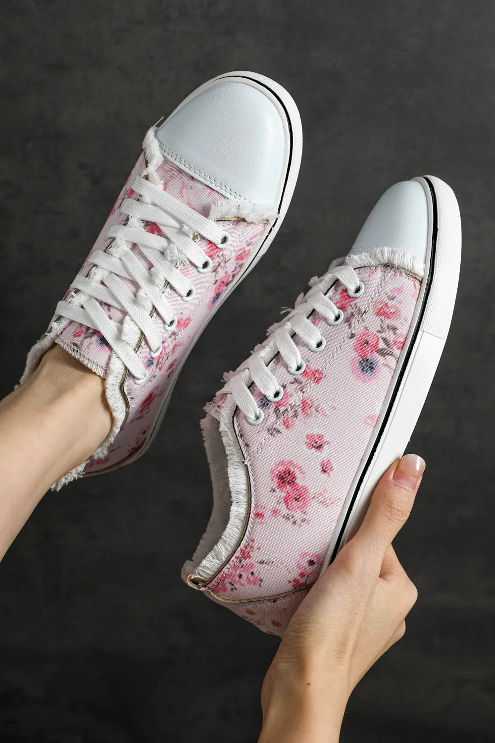 Spring Sakura Floral Print Canvas Shoes Low Cut Sneakers for Women