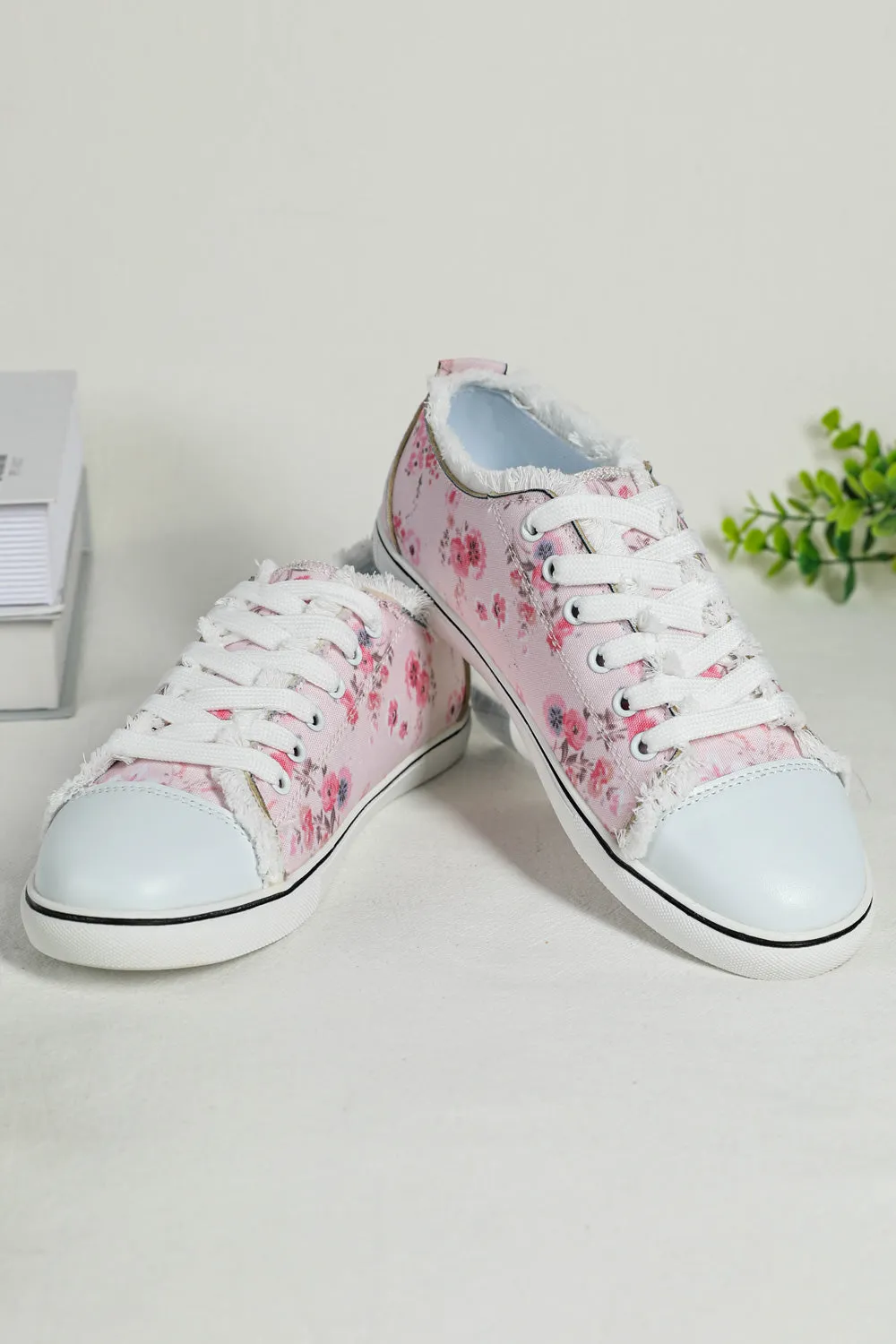 Spring Sakura Floral Print Canvas Shoes Low Cut Sneakers for Women