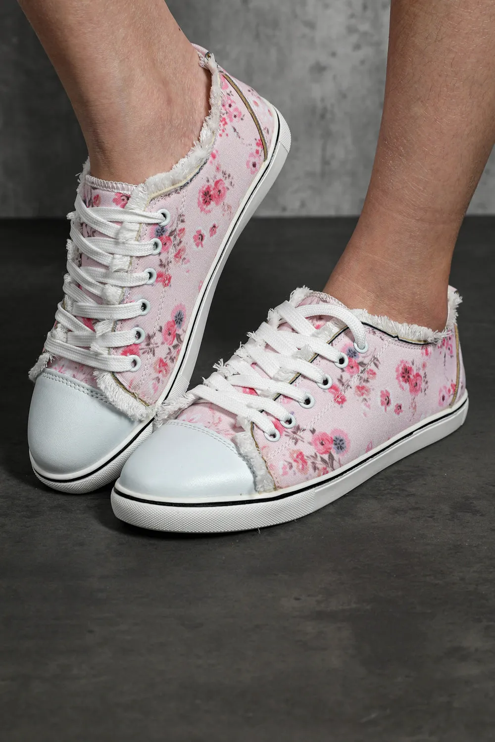 Spring Sakura Floral Print Canvas Shoes Low Cut Sneakers for Women