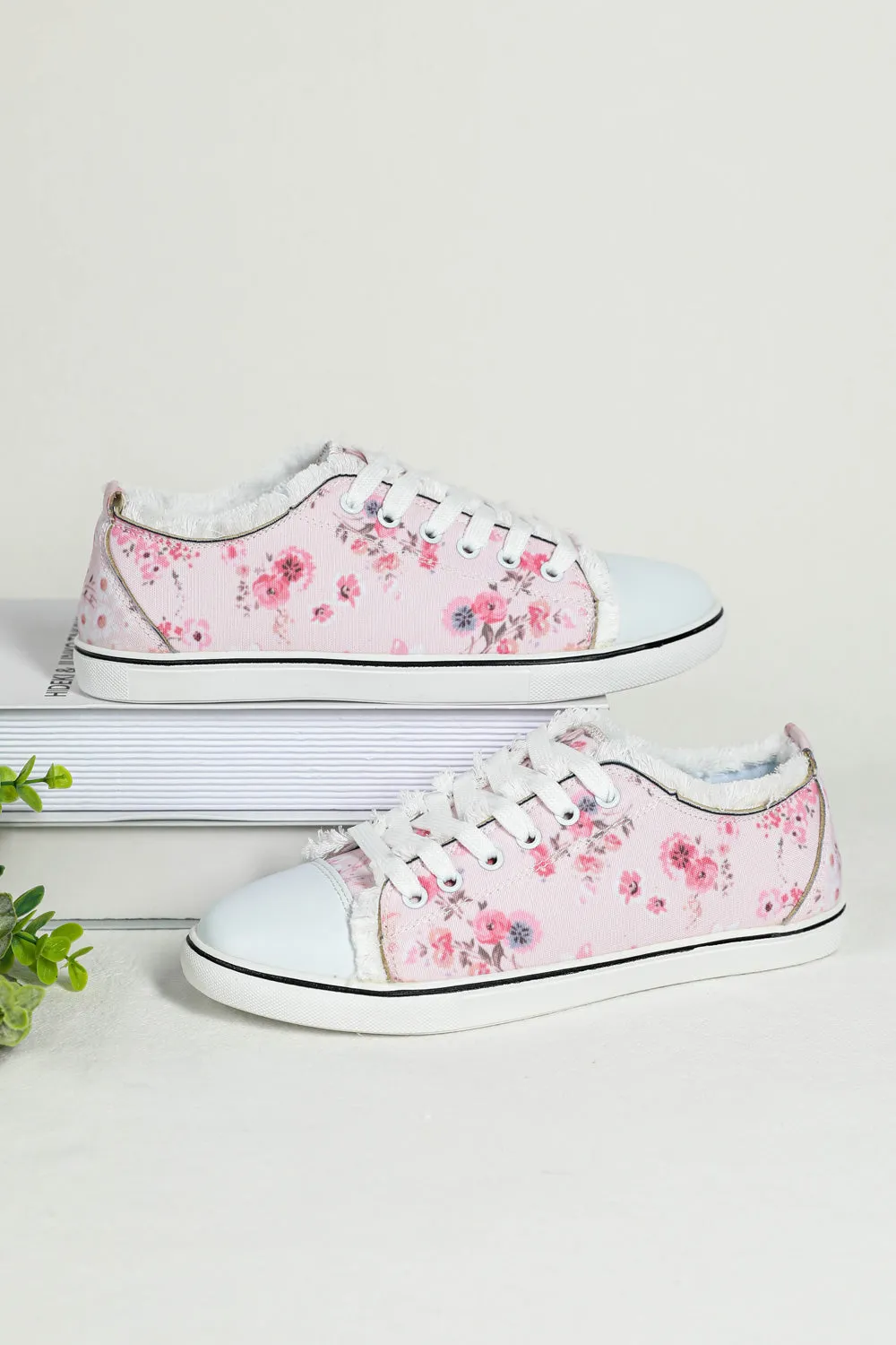 Spring Sakura Floral Print Canvas Shoes Low Cut Sneakers for Women