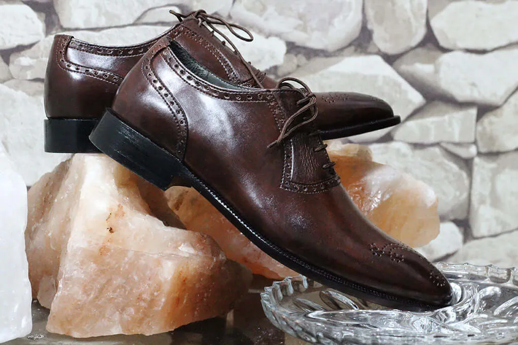 Stylish Handmade Men's Brown Leather Brogue Lace Up Dress Shoes