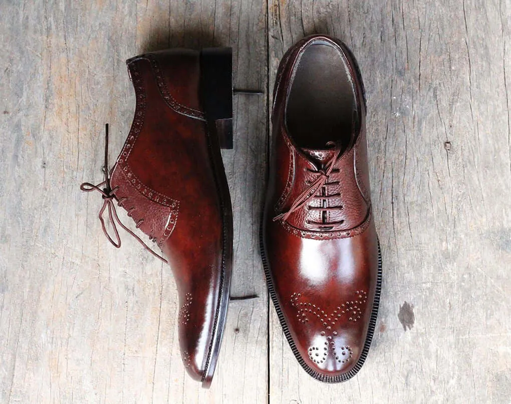 Stylish Handmade Men's Brown Leather Brogue Lace Up Dress Shoes