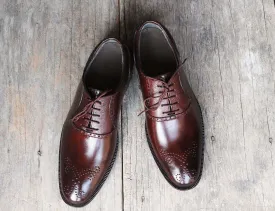 Stylish Handmade Men's Brown Leather Brogue Lace Up Dress Shoes