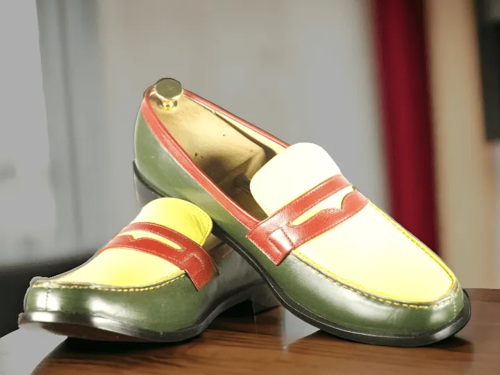 Stylish Handmade Men's MultiColor Leather Penny Loafer Shoes, Men Dress Formal Shoes