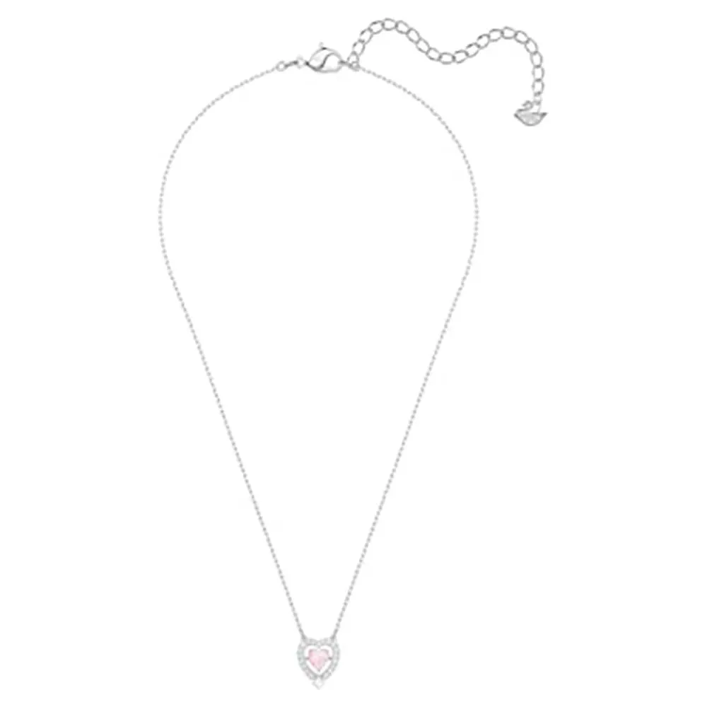 Swarovski Womens Pink White Crystals Rhodium Plated Chain Sparkling Dance Heart Pendant Necklace - SV-5465284