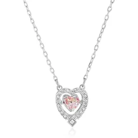 Swarovski Womens Pink White Crystals Rhodium Plated Chain Sparkling Dance Heart Pendant Necklace - SV-5465284