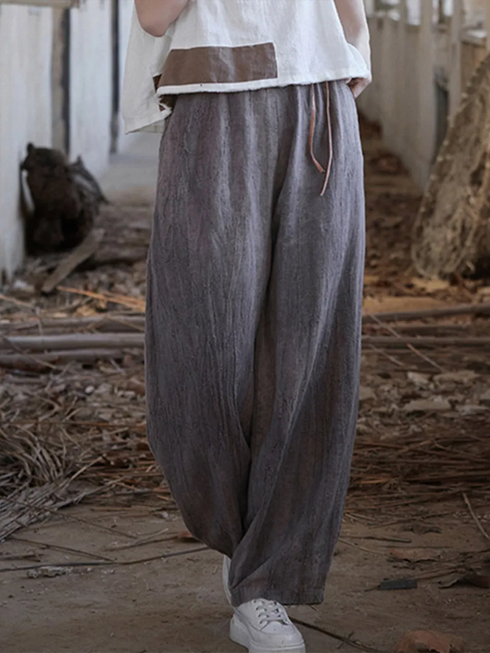 Teresa Woman Cotton Linen Baggy Cargo Pants