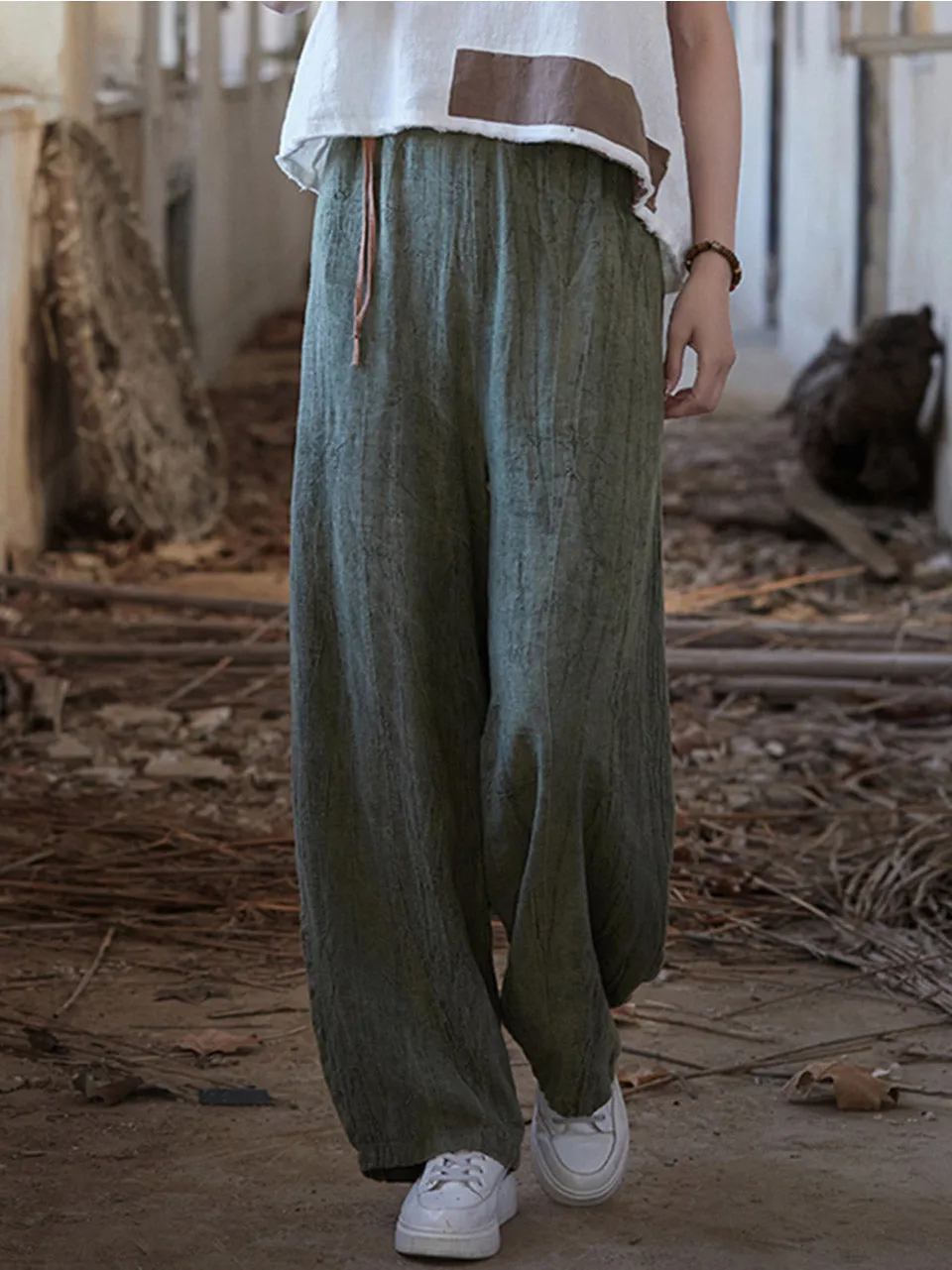 Teresa Woman Cotton Linen Baggy Cargo Pants