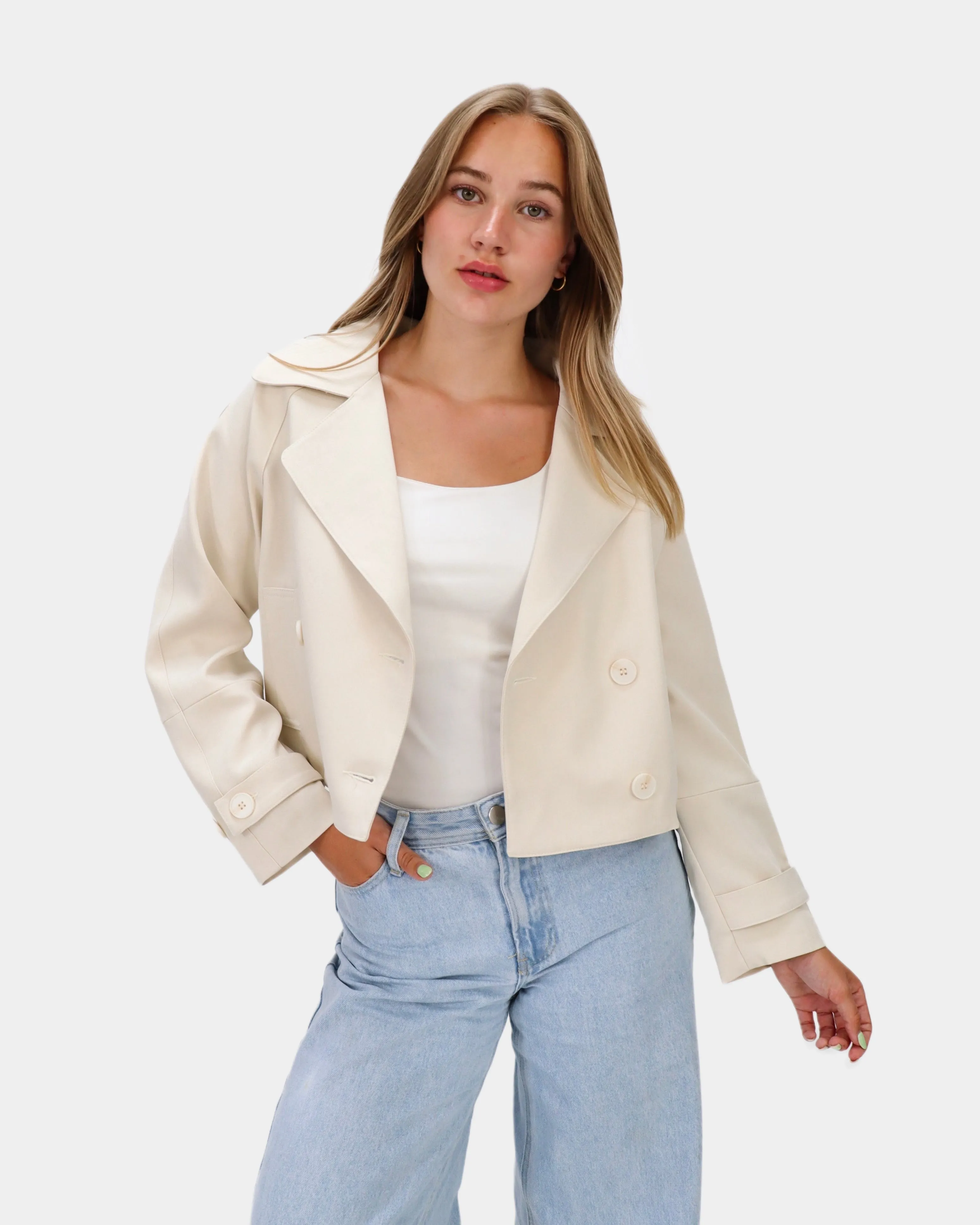 Tess Cropped Trench Coat Ecru