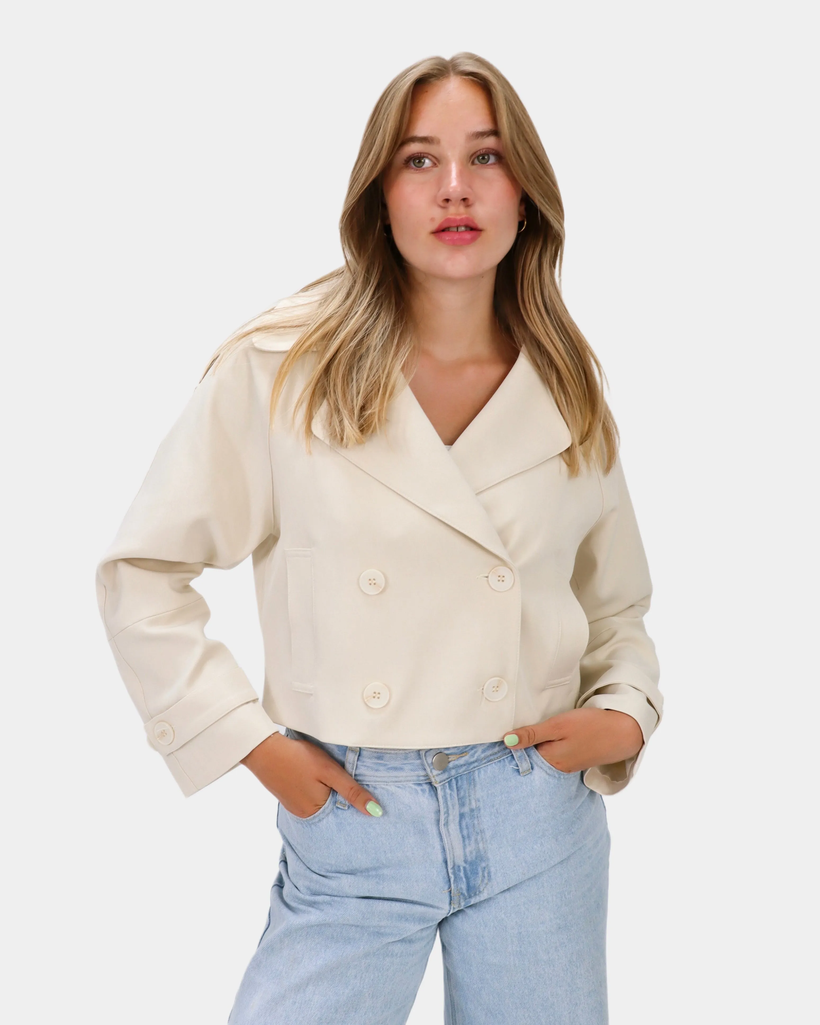 Tess Cropped Trench Coat Ecru