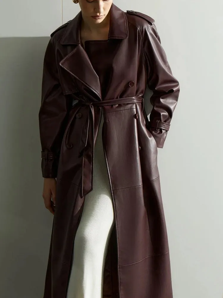 Trench  Burgundy Lace Up Matte Leather Jackets ecopelle donna