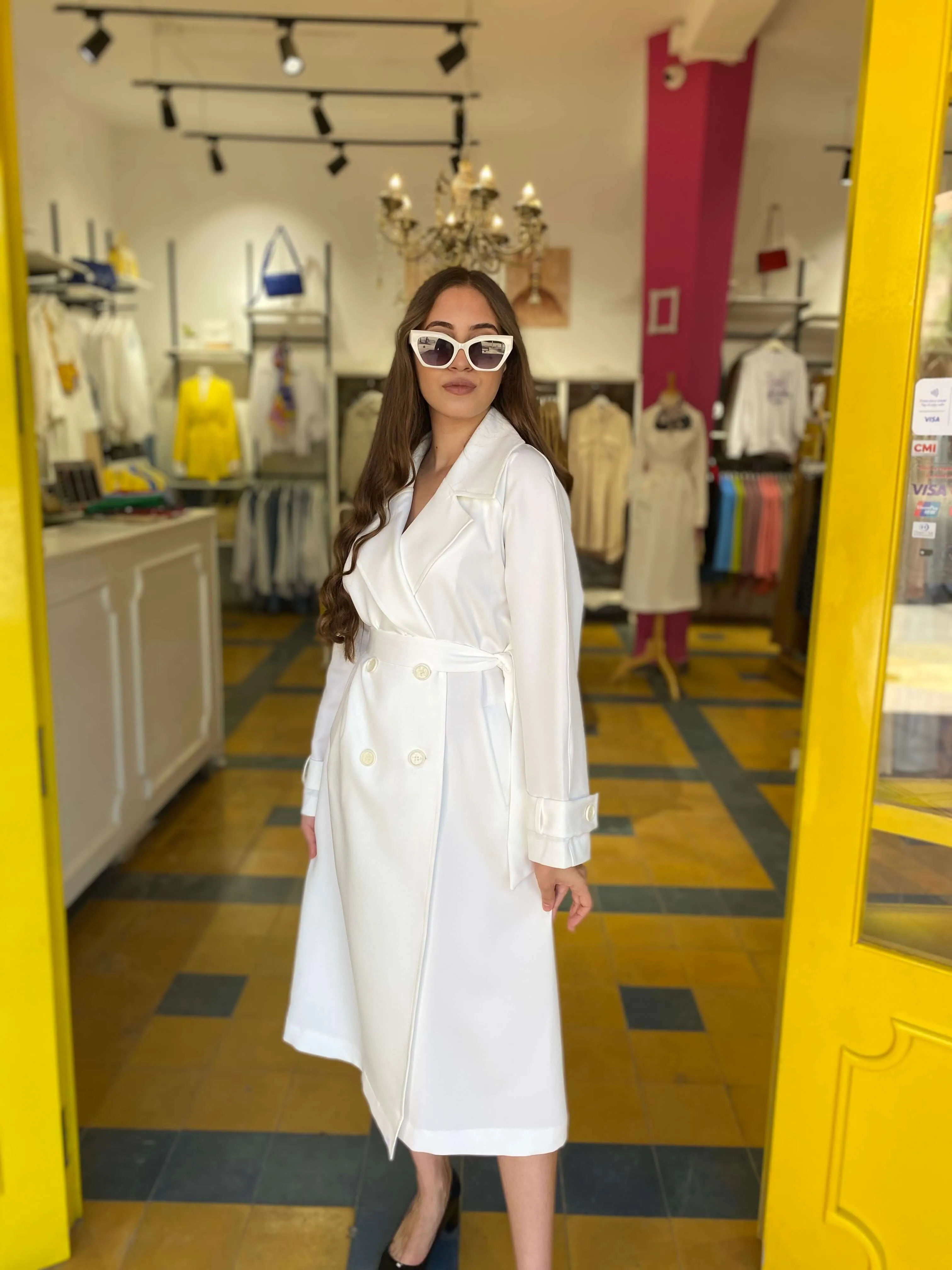 Trench-coat long en blanc