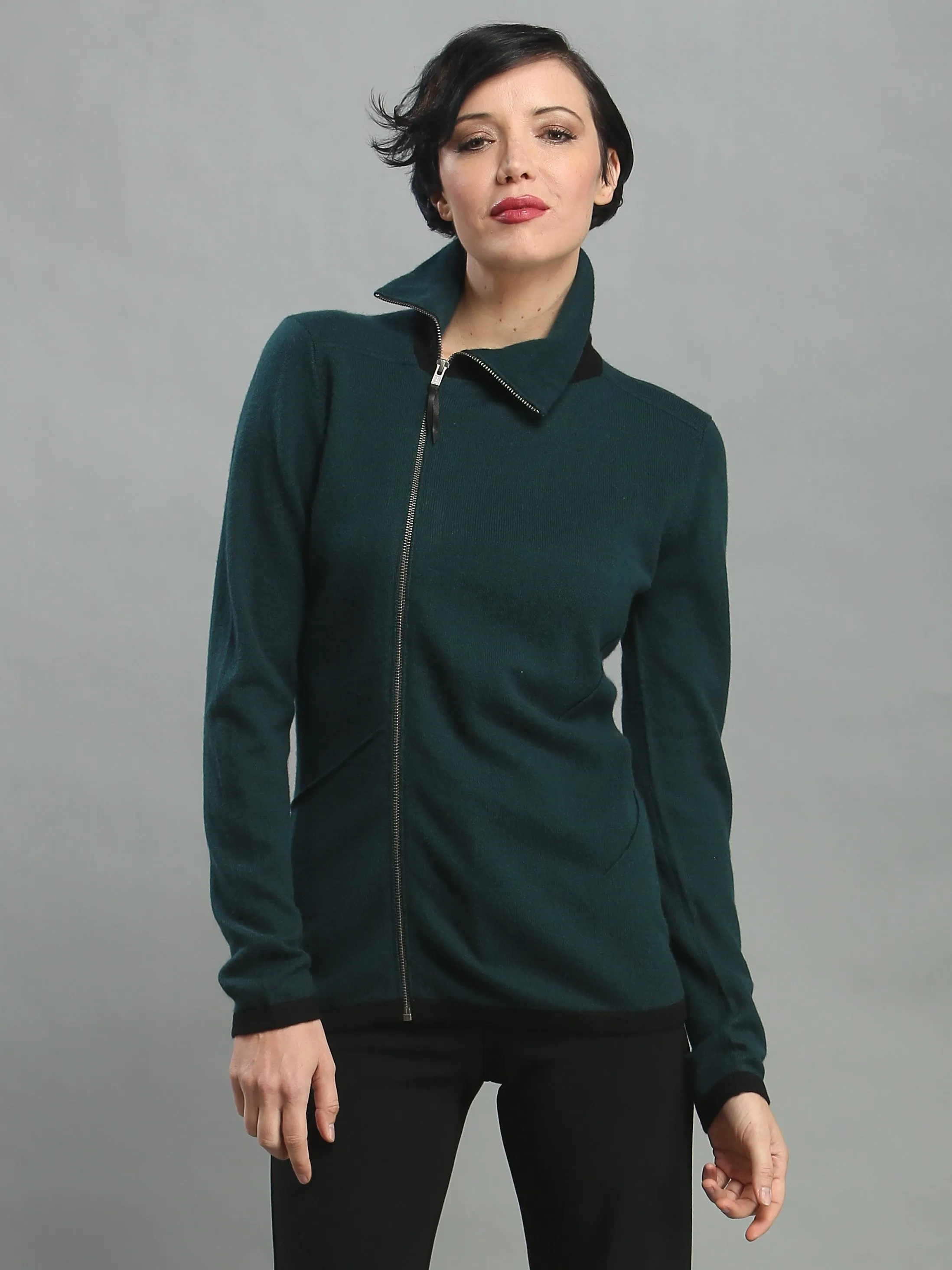 Turtleneck Asymmetrical Zip Cardigan