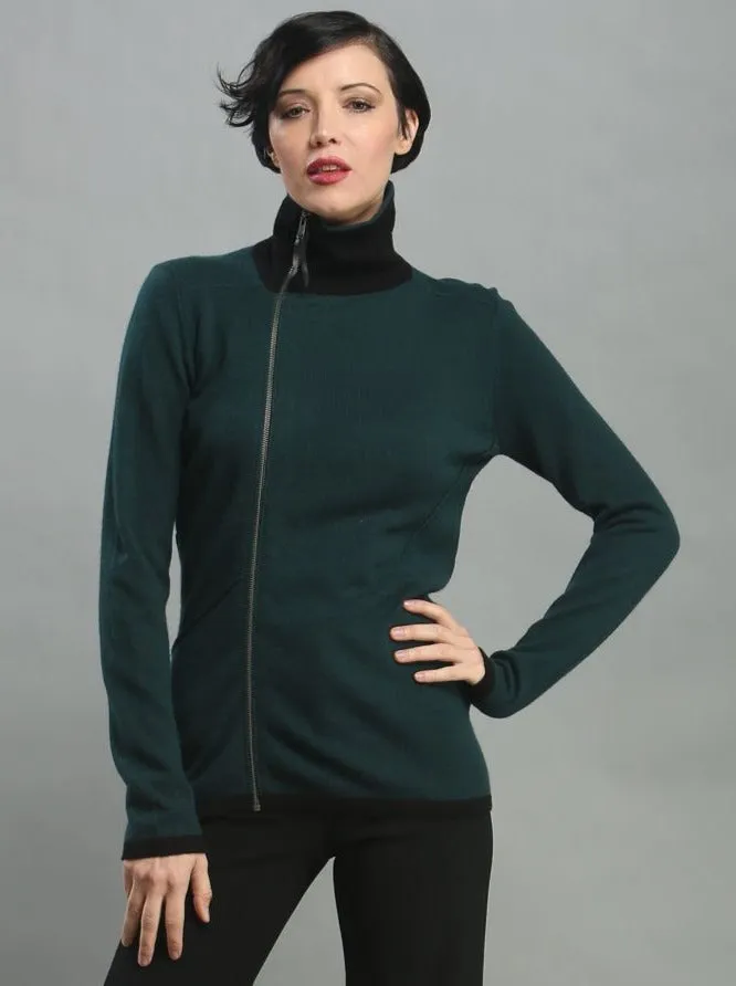 Turtleneck Asymmetrical Zip Cardigan