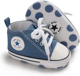 Unisex Baby Boys Girls High Top Sneaker Soft Anti-Slip Sole Newborn Infant First Walkers Canvas Denim Shoes