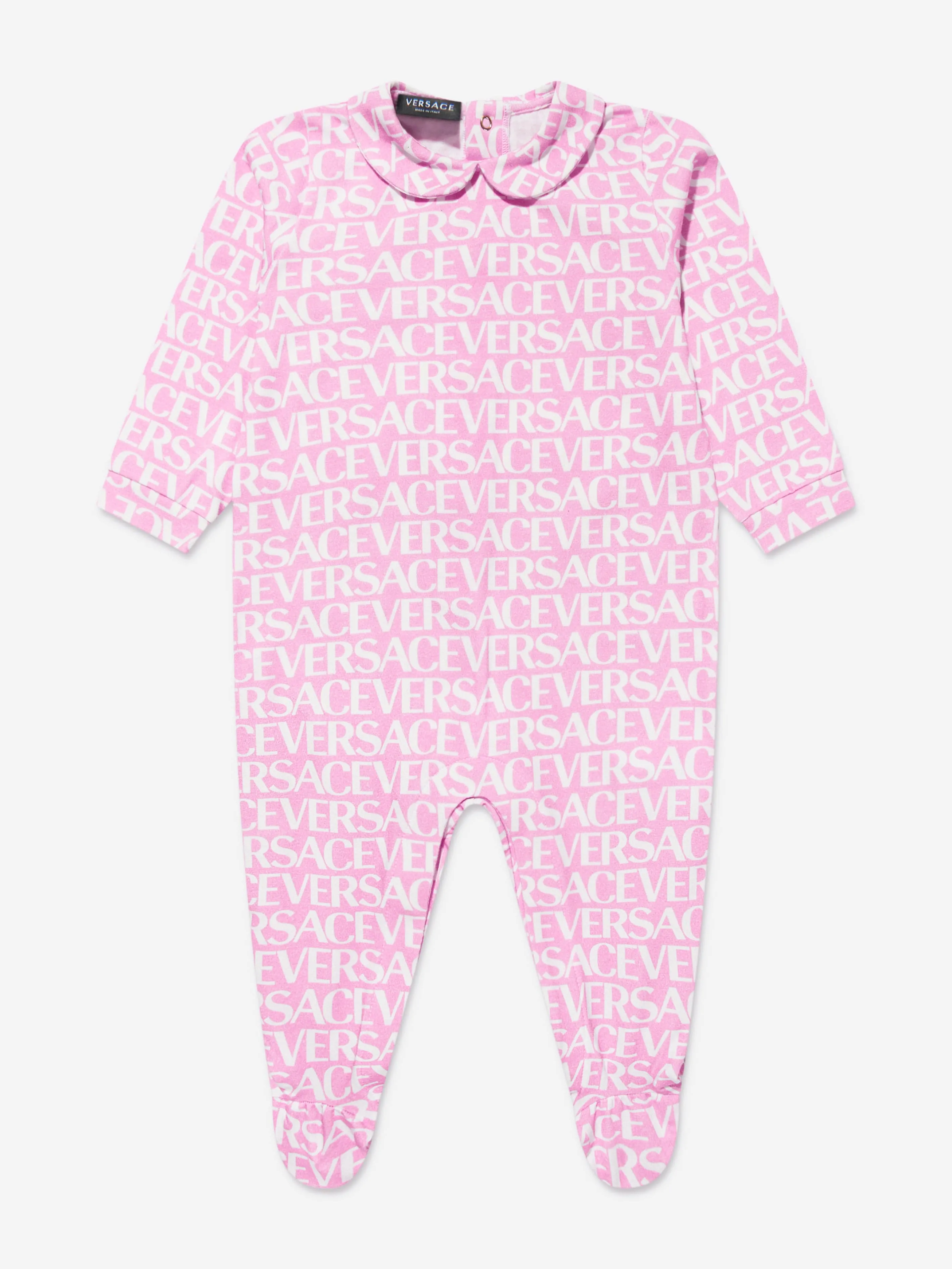 Versace Baby Girls Logo Print Babygrow Gift Set in Pink