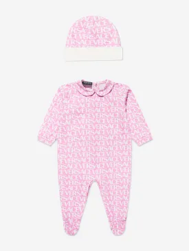 Versace Baby Girls Logo Print Babygrow Gift Set in Pink