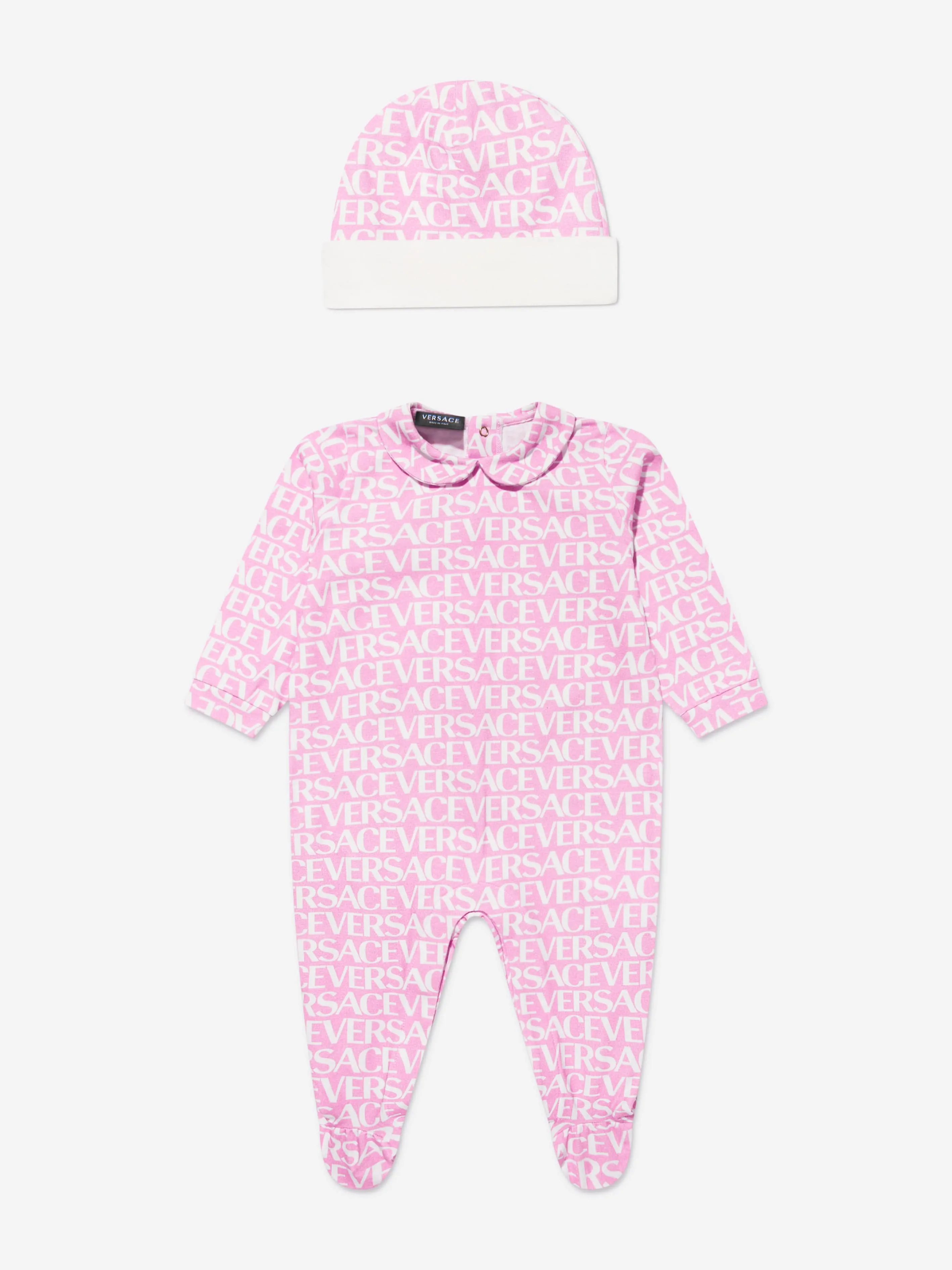 Versace Baby Girls Logo Print Babygrow Gift Set in Pink