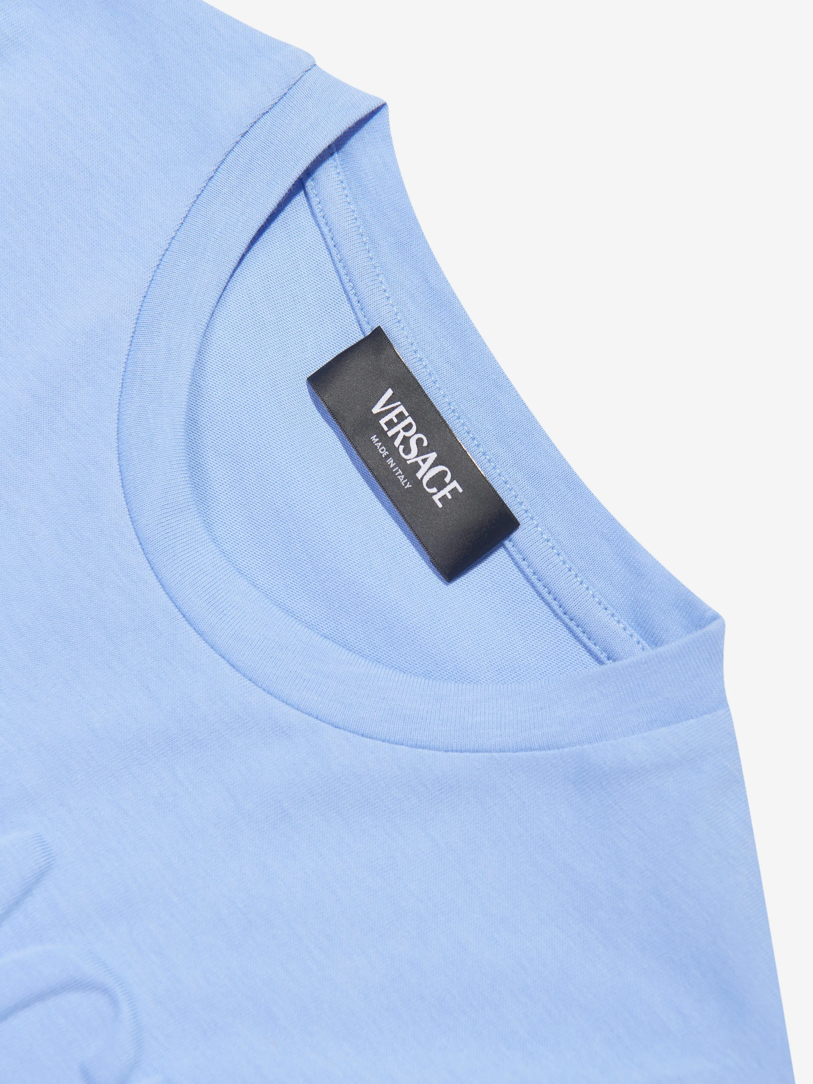 Versace Boys Embossed Logo T-Shirt in Blue