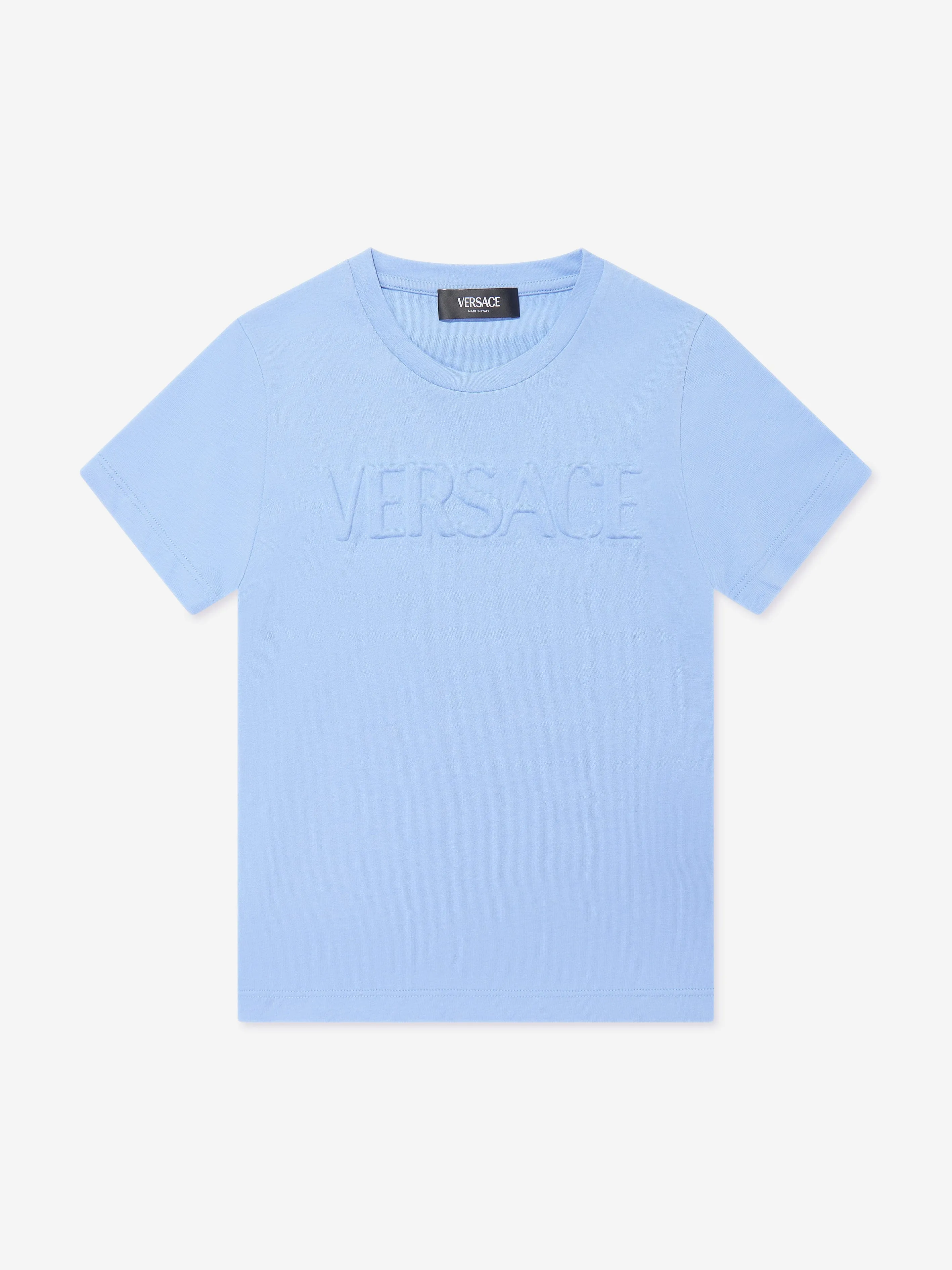 Versace Boys Embossed Logo T-Shirt in Blue