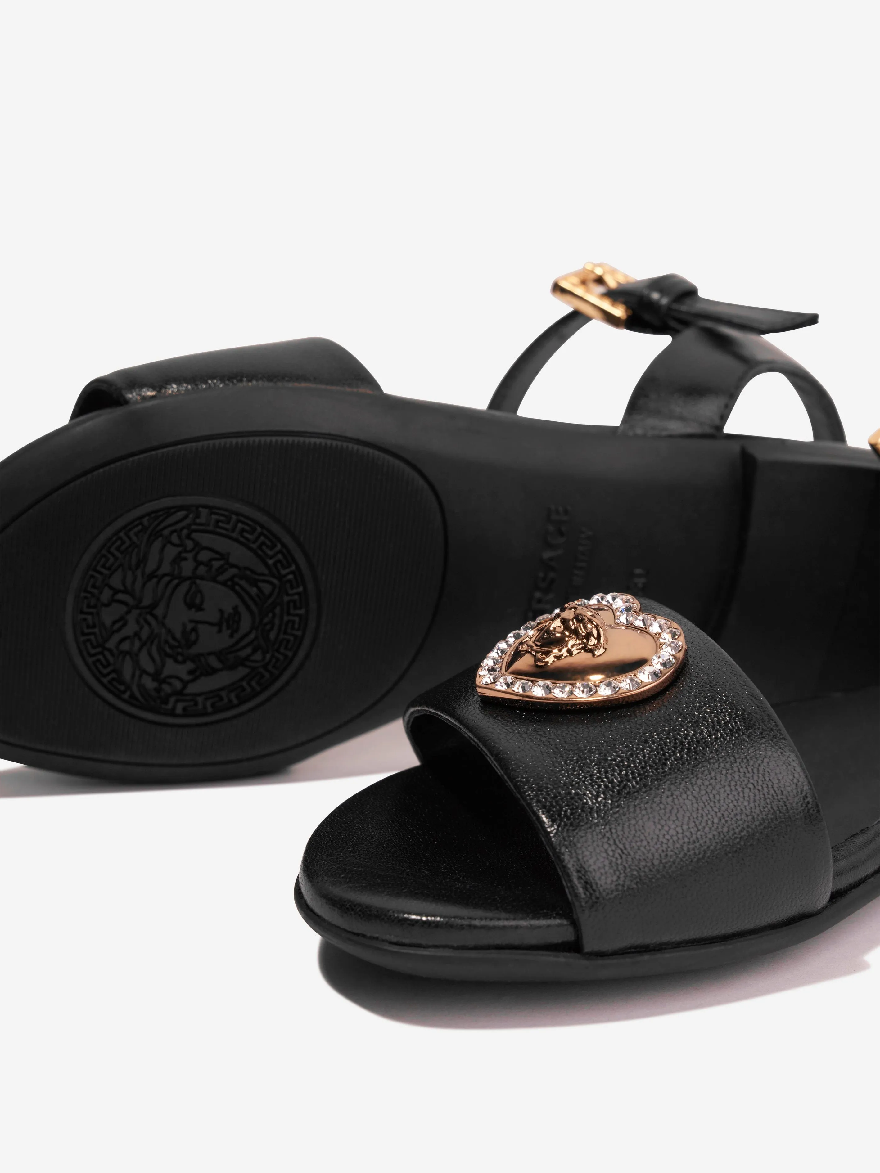 Versace Girls Heart Logo Sandals in Black