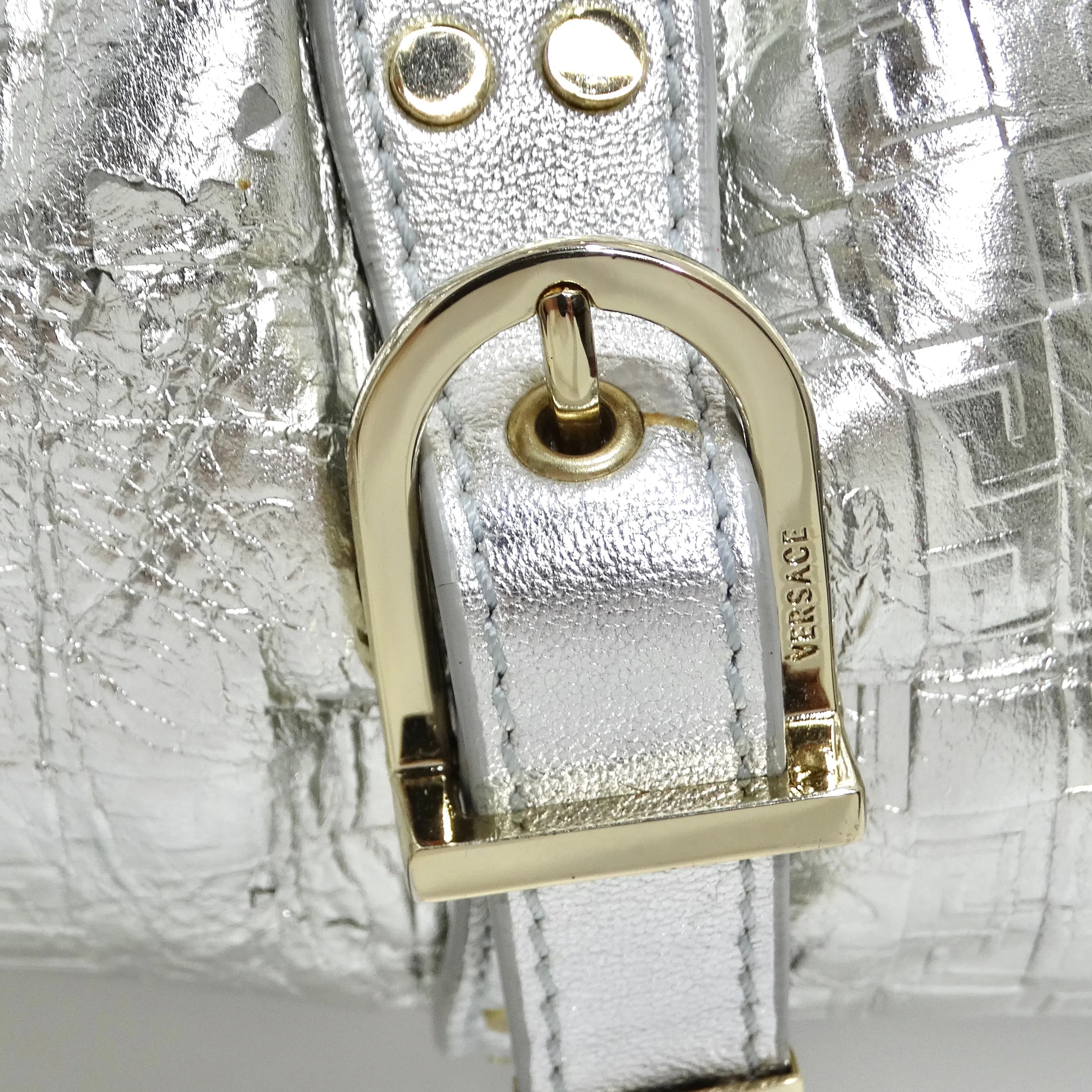 Versace Silver Leather Medusa Shoulder Bag