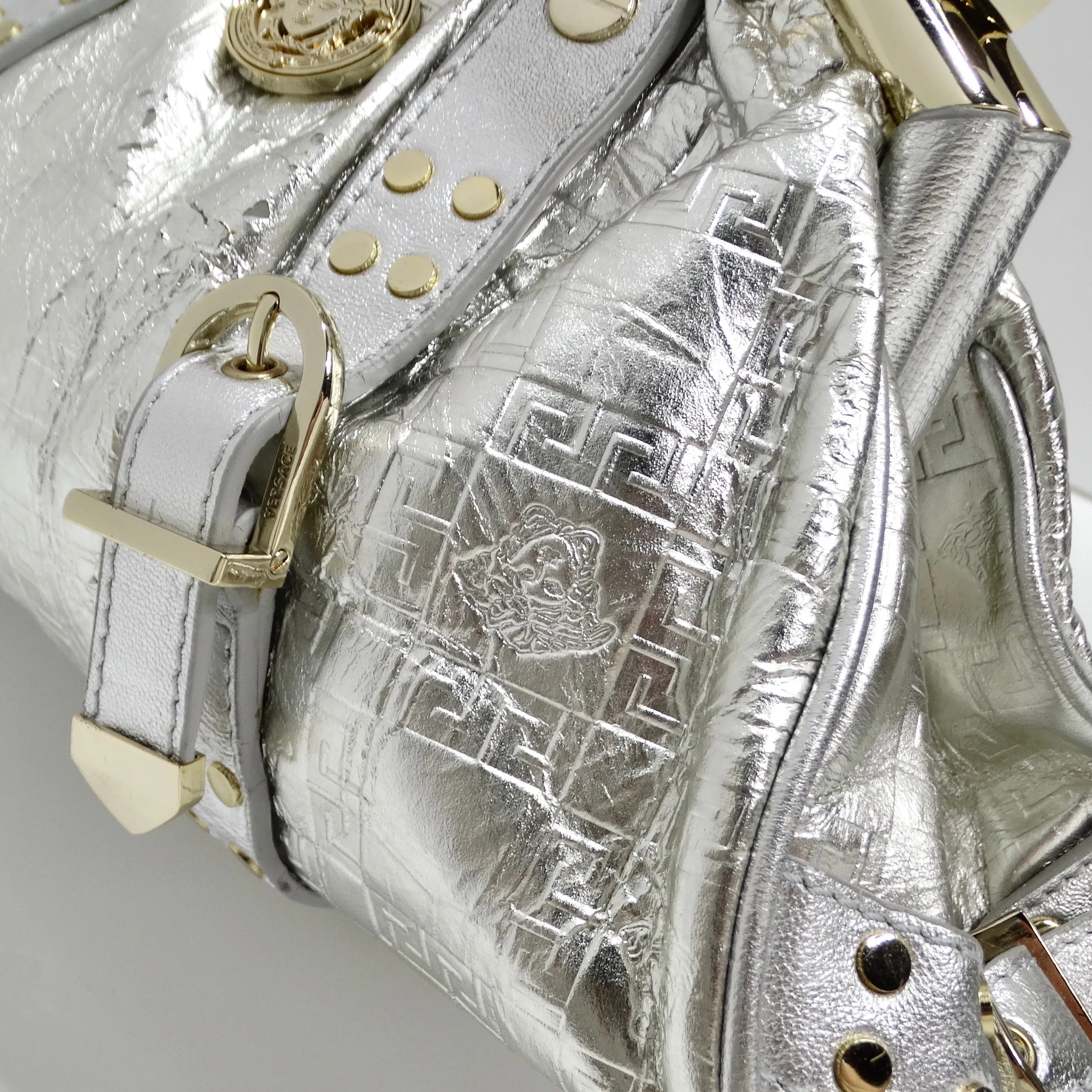 Versace Silver Leather Medusa Shoulder Bag