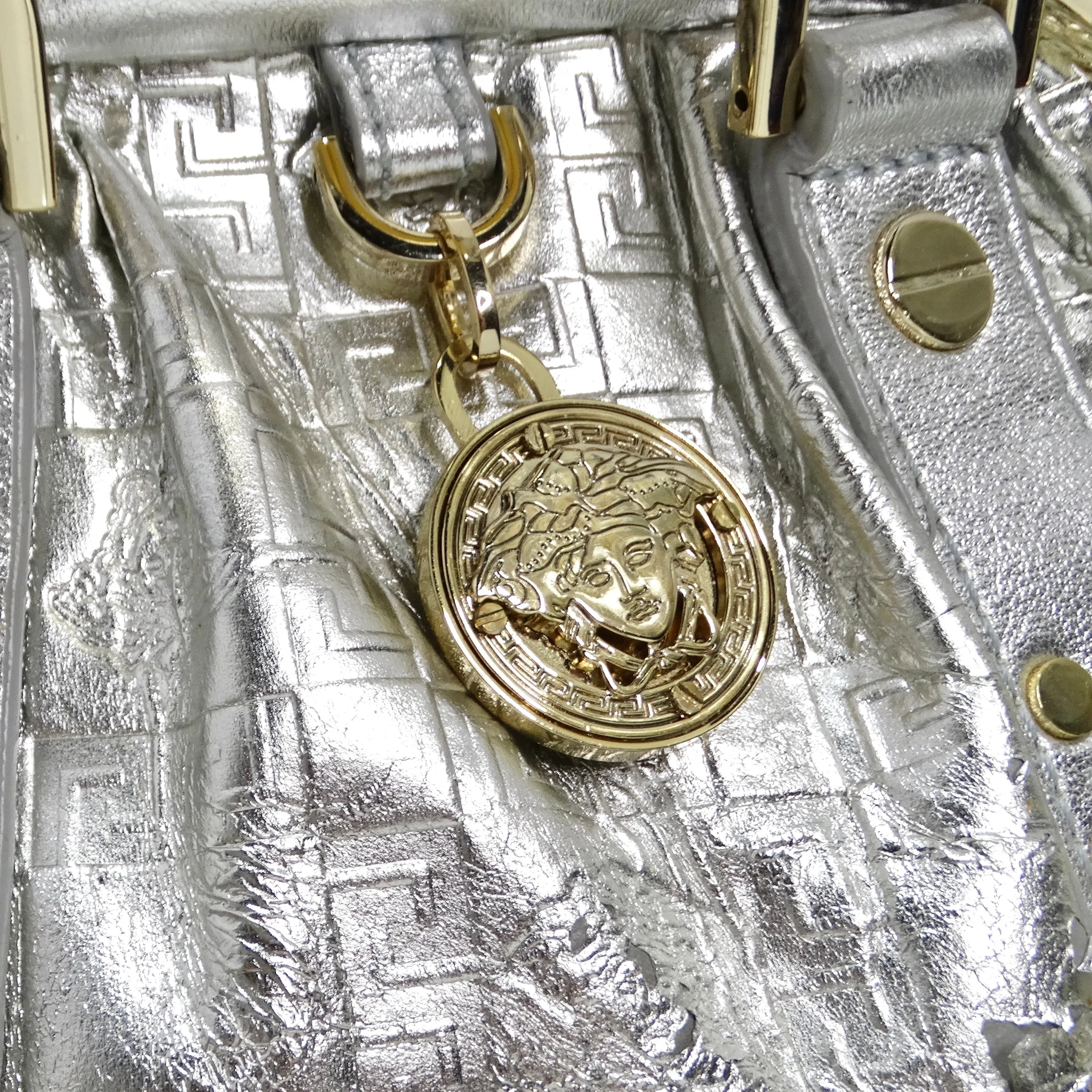 Versace Silver Leather Medusa Shoulder Bag