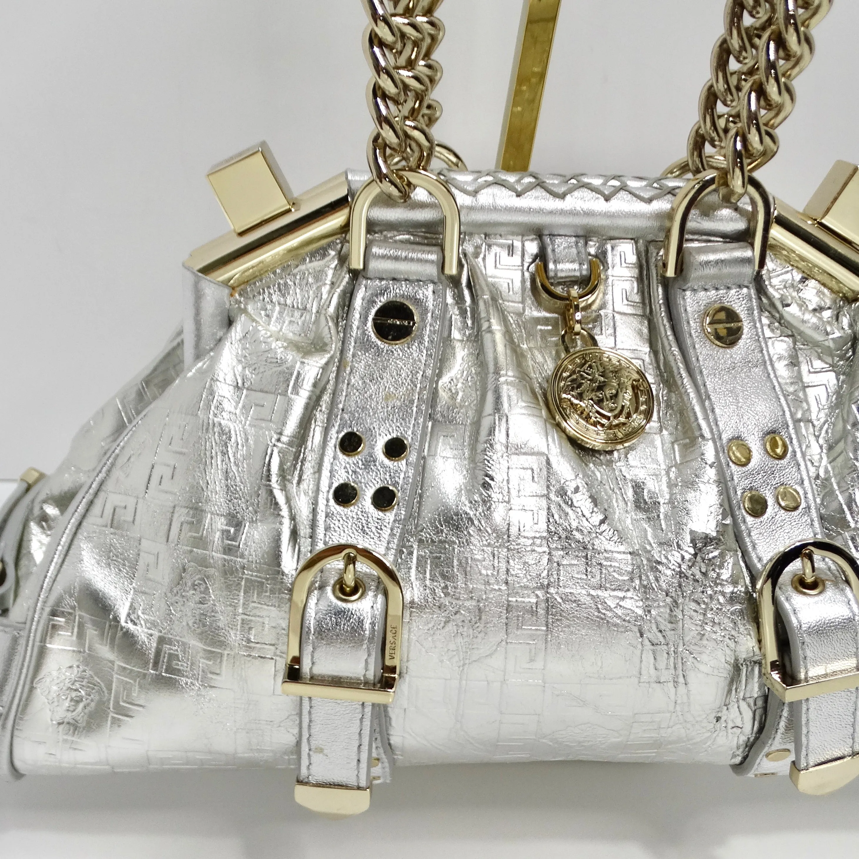 Versace Silver Leather Medusa Shoulder Bag