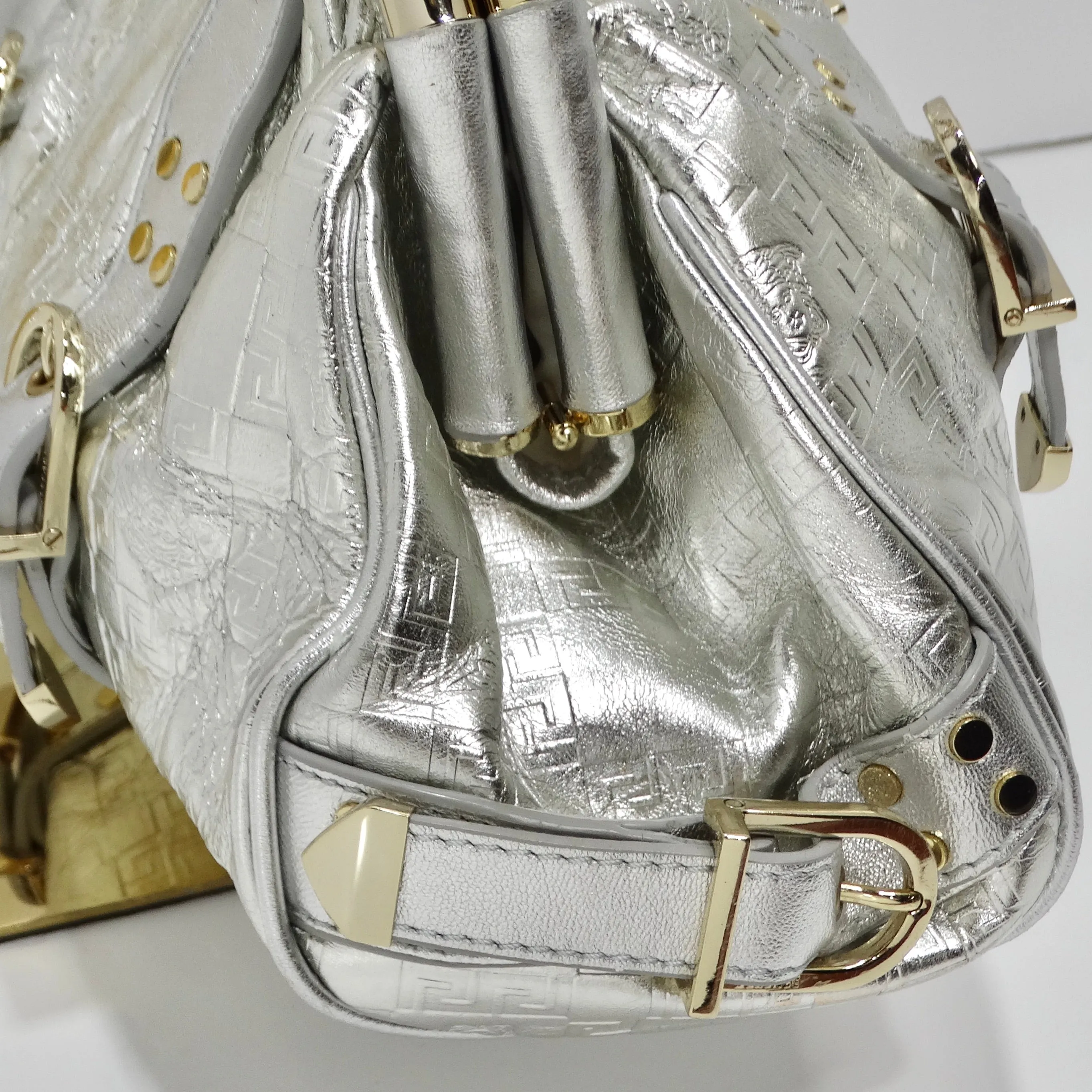 Versace Silver Leather Medusa Shoulder Bag