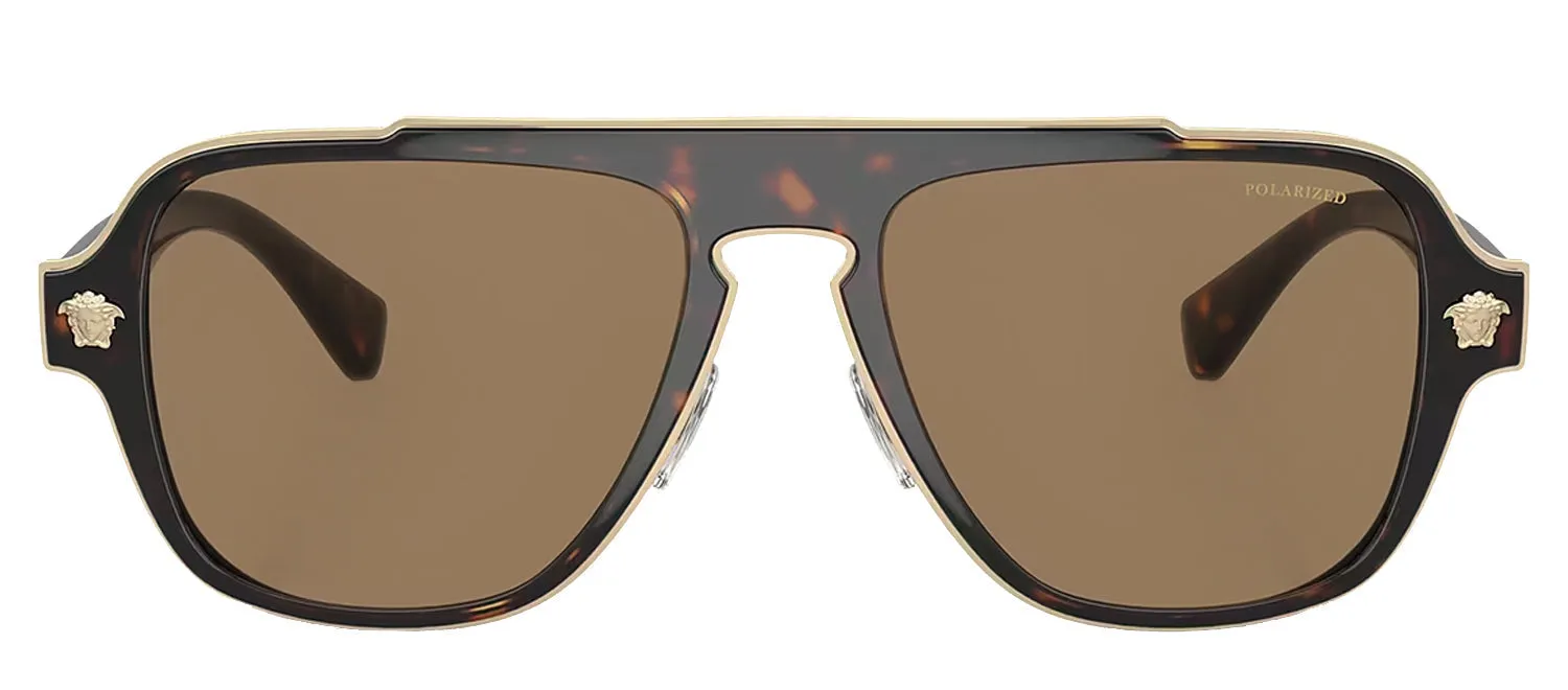 Versace VE 2199 1252LA Aviator Plastic Havana Sunglasses with Orange Polarized Lens