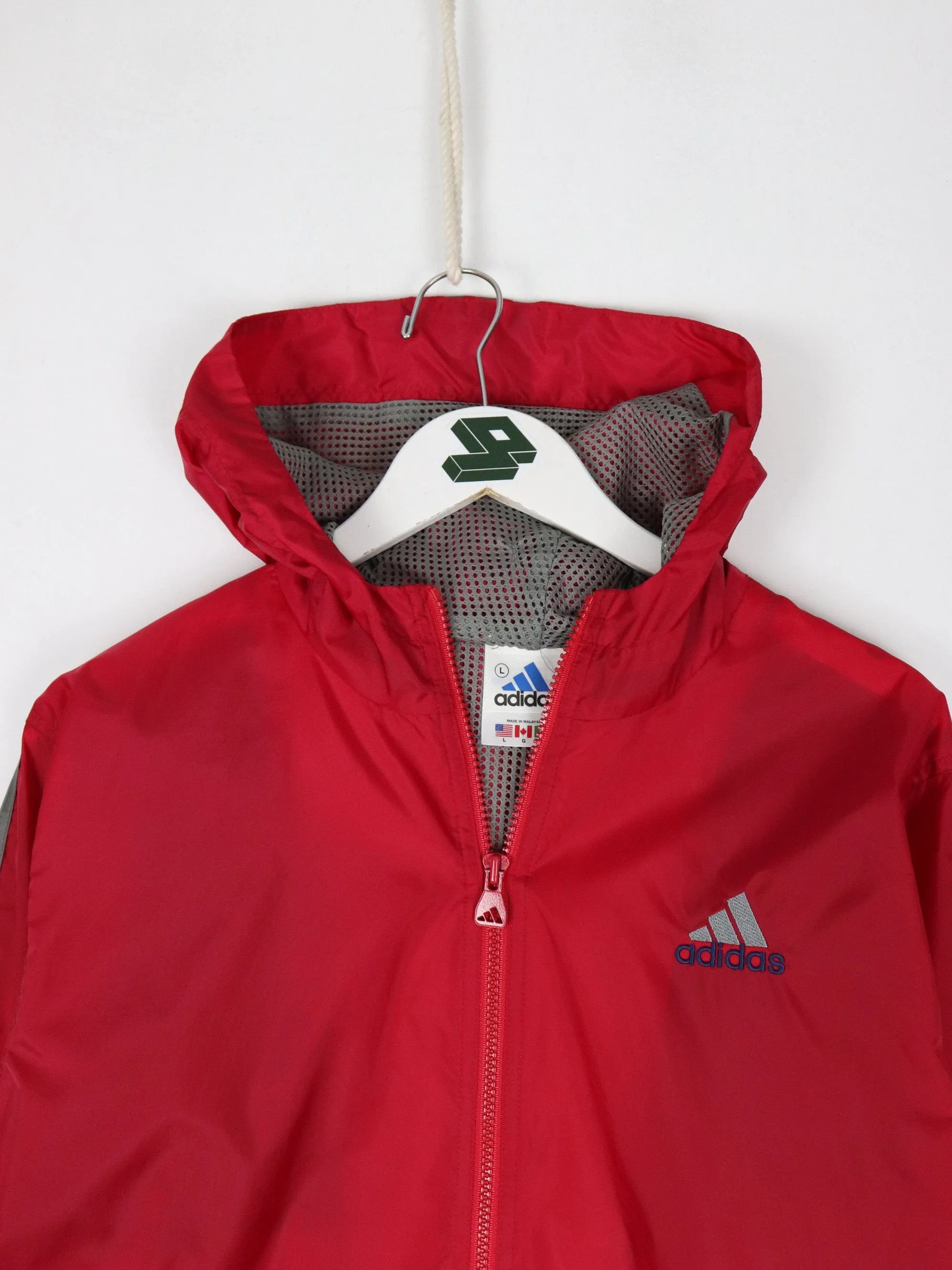 Vintage Adidas Windbreaker Youth Large Red Hooded Jacket