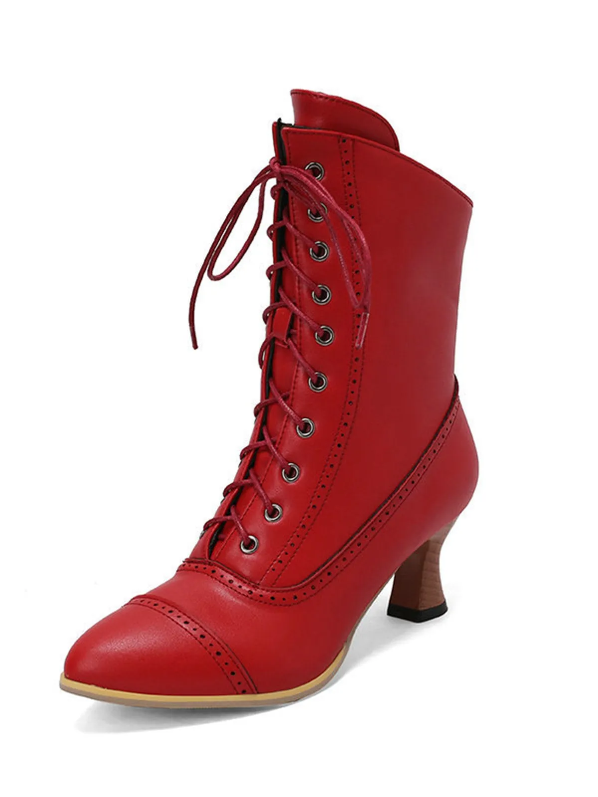 Vintage Leather Lace-up Kitten Heel Boots