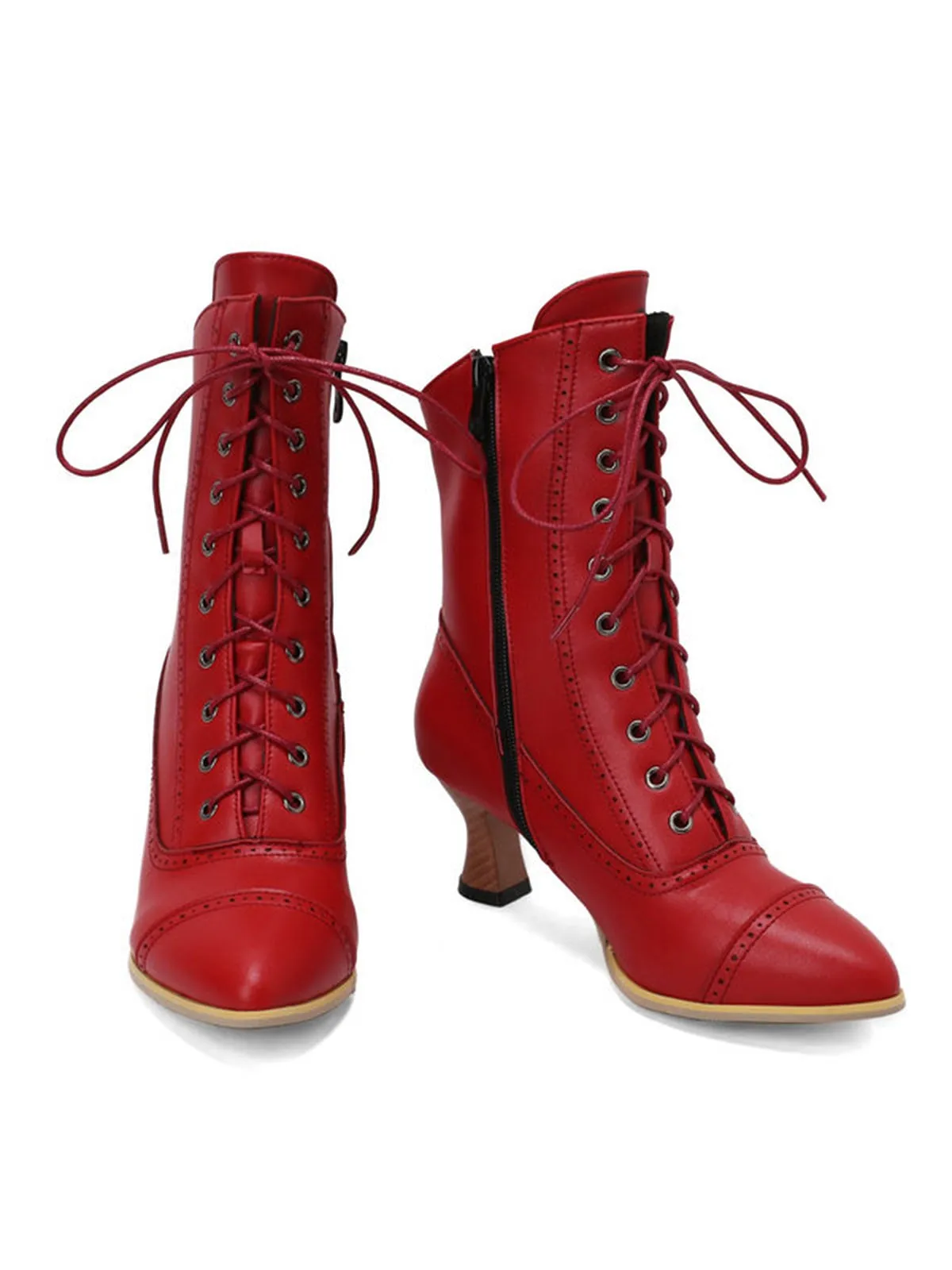 Vintage Leather Lace-up Kitten Heel Boots