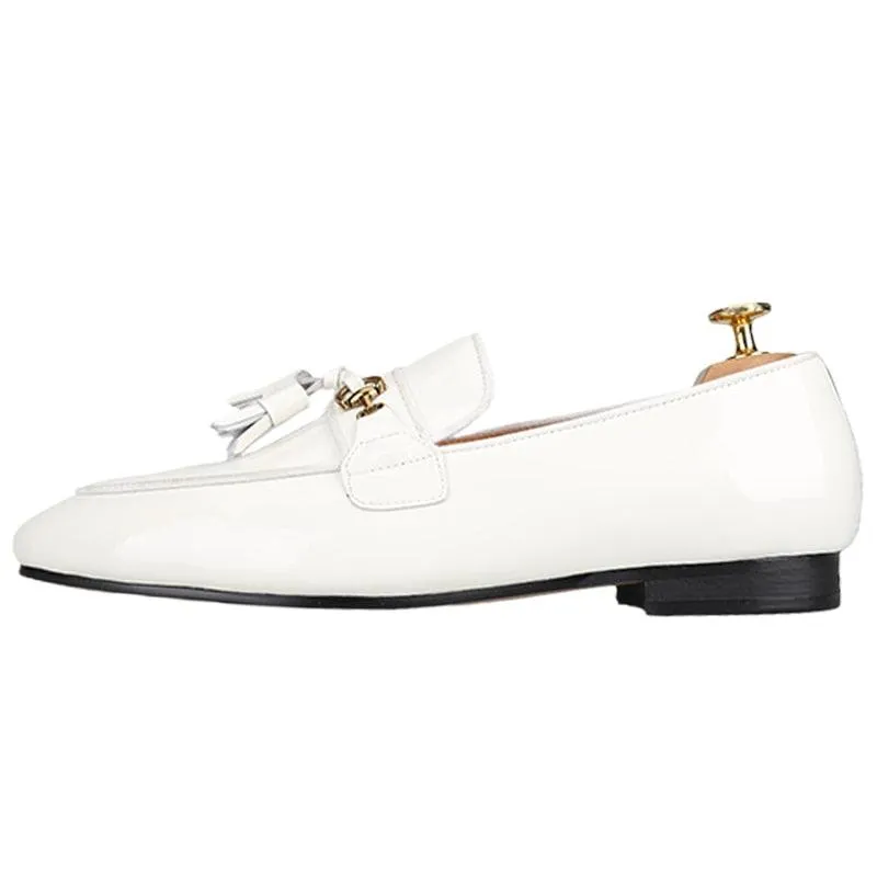 White Patent Leather Men Loafers - Men Shoes