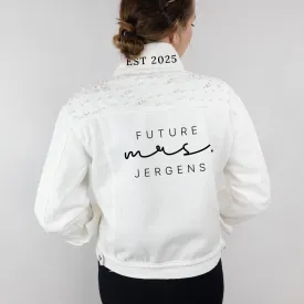 (White Pearl) Custom Future Mrs  Pearl Denim Jacket Bridal Gift