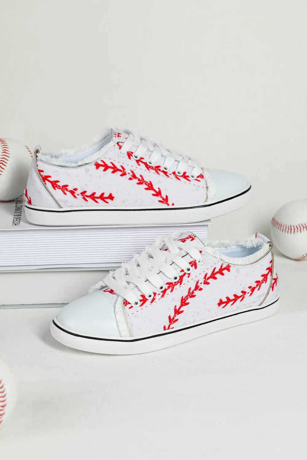 Women's Baseball Print Lace Up Canvas Shoes