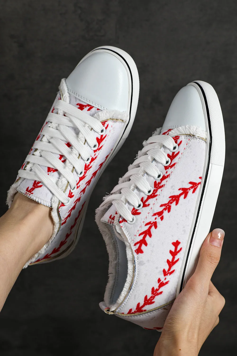 Women's Baseball Print Lace Up Canvas Shoes