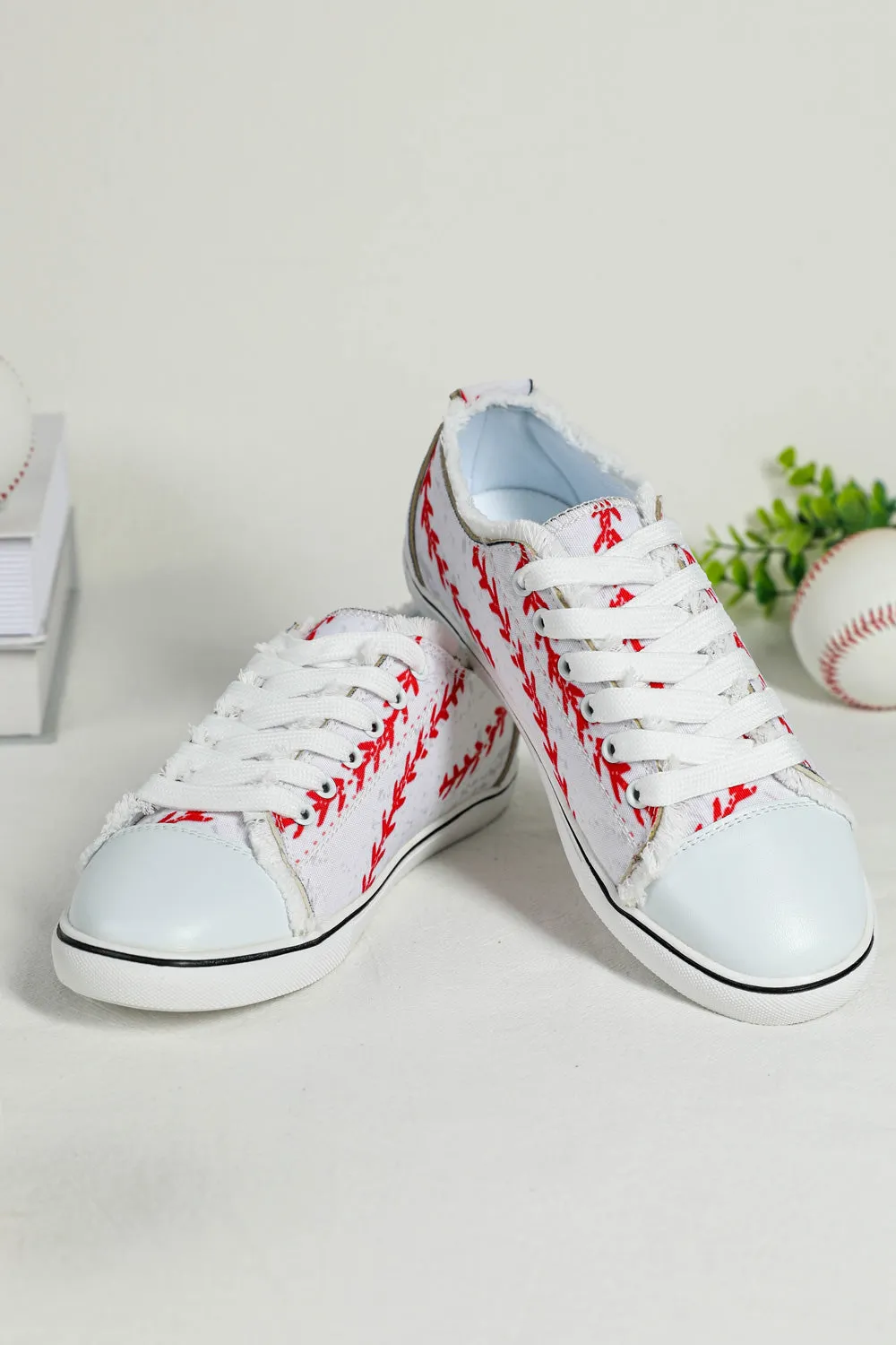 Women's Baseball Print Lace Up Canvas Shoes