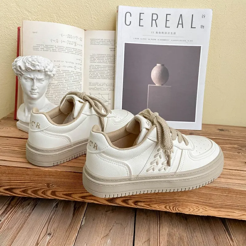 Women's White Thick-soled Fashionable Versatile Niche Comfortable Canvas Shoes