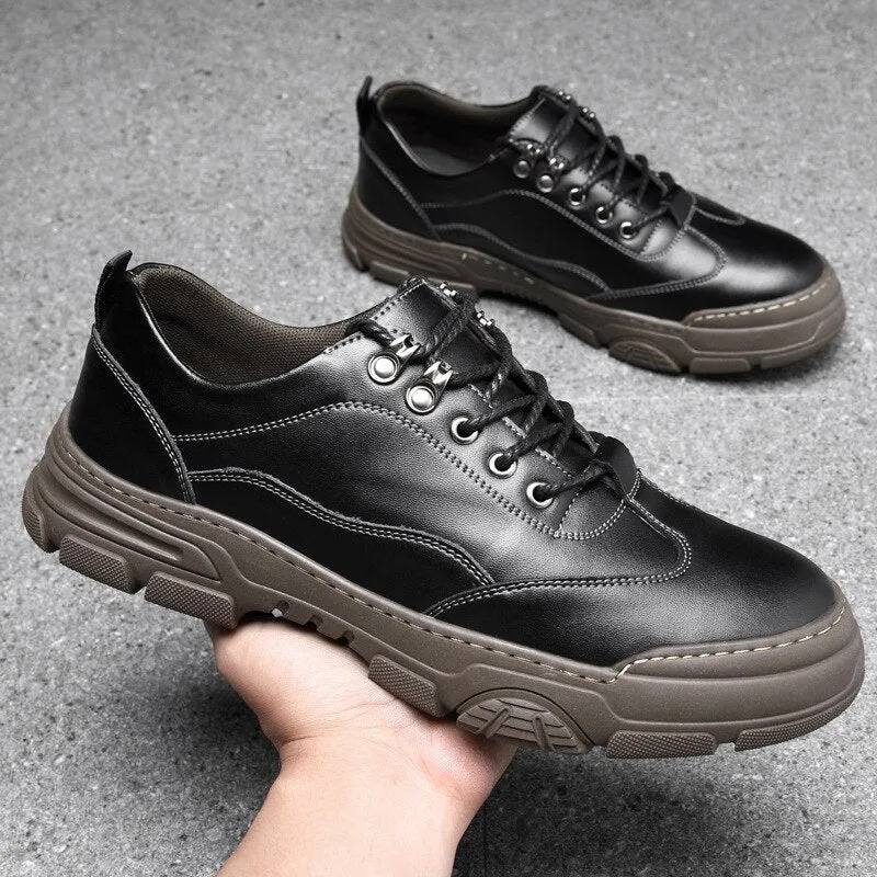 xiangtuibao 100% Genuine Leather Shoes Men Spring Autumn Brogues Flat Thick Sole Mens Casual Shoes Soft Cow Leather Male Footwear A4874