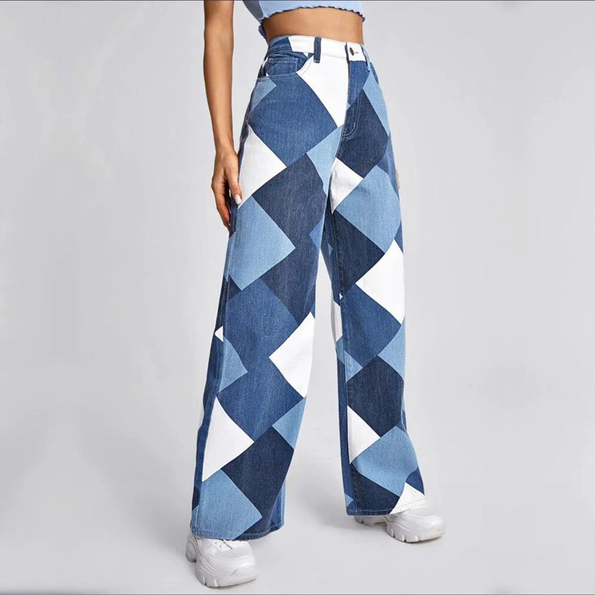 Y2K Harlequin Wide Leg Jeans