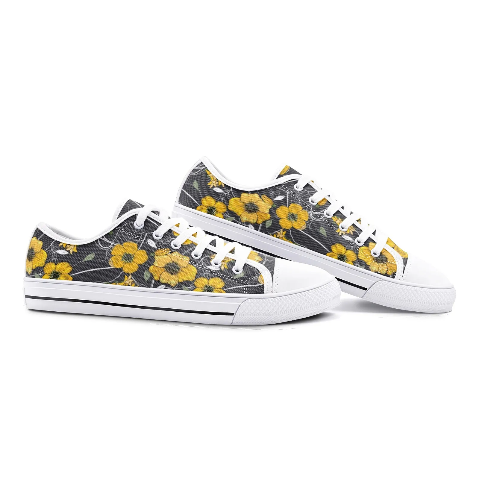 Yellow Floral Unisex Low Top Canvas Shoes