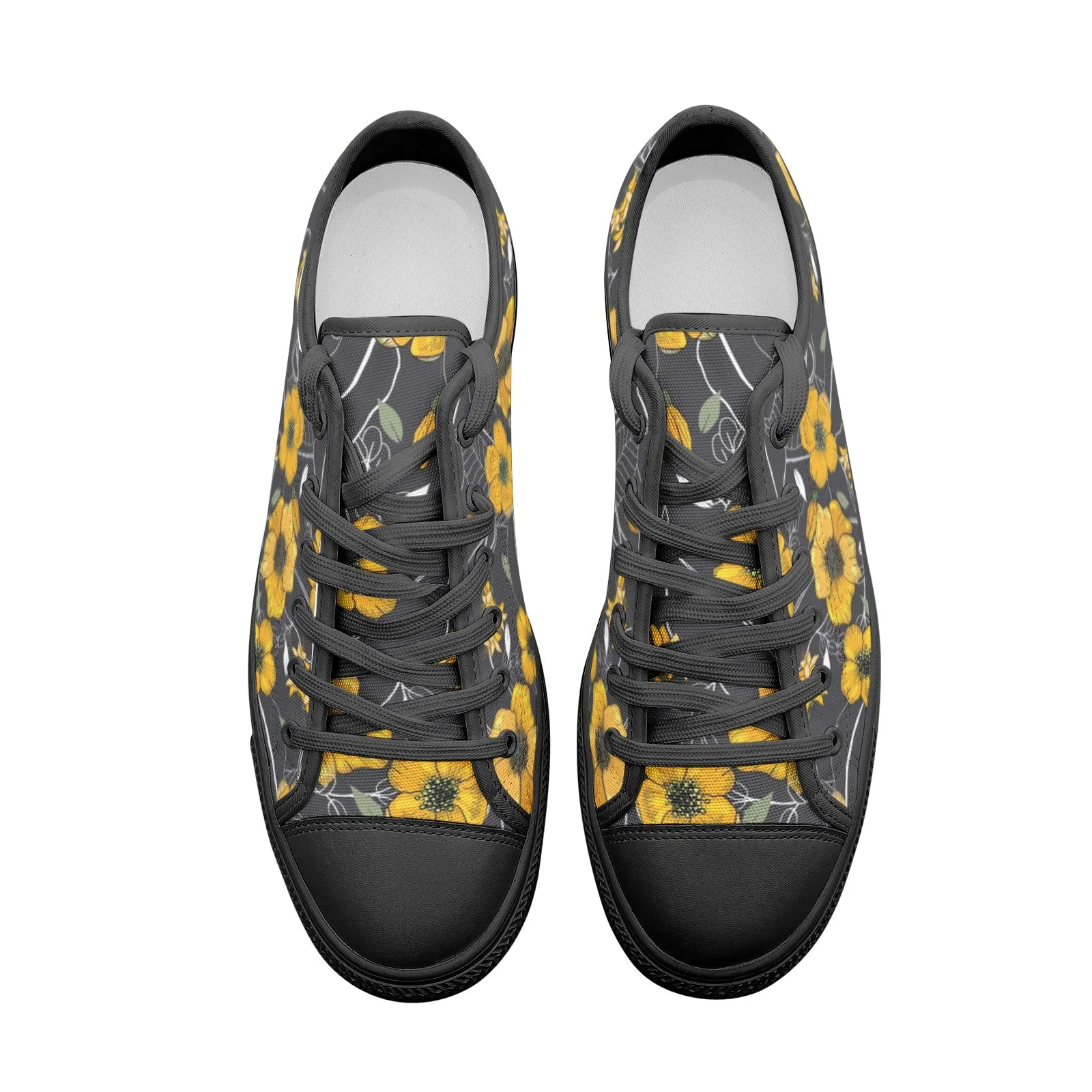 Yellow Floral Unisex Low Top Canvas Shoes