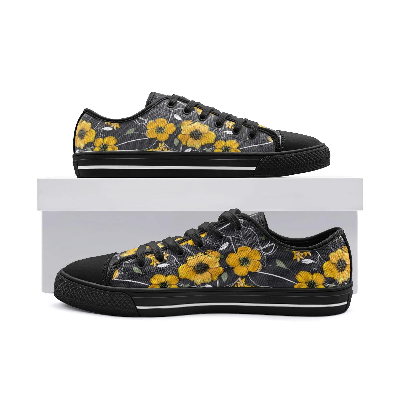 Yellow Floral Unisex Low Top Canvas Shoes