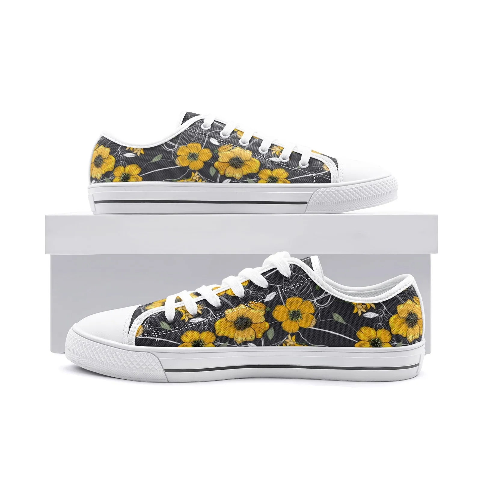 Yellow Floral Unisex Low Top Canvas Shoes